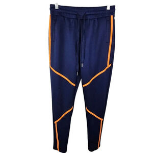 REDFOX Blue Joggers Orange Contrast Piping Pockets Elastic Waist Size Large‎